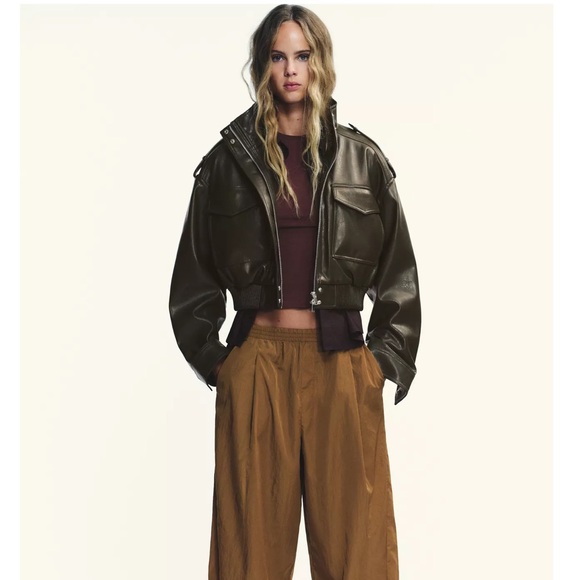 Zara FAUX LEATHER CROPPED JACKET - Picture 10 of 11